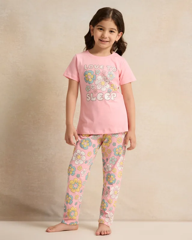 Girls Pink Printed Pyjama Set (2 Piece) sold by Redtag