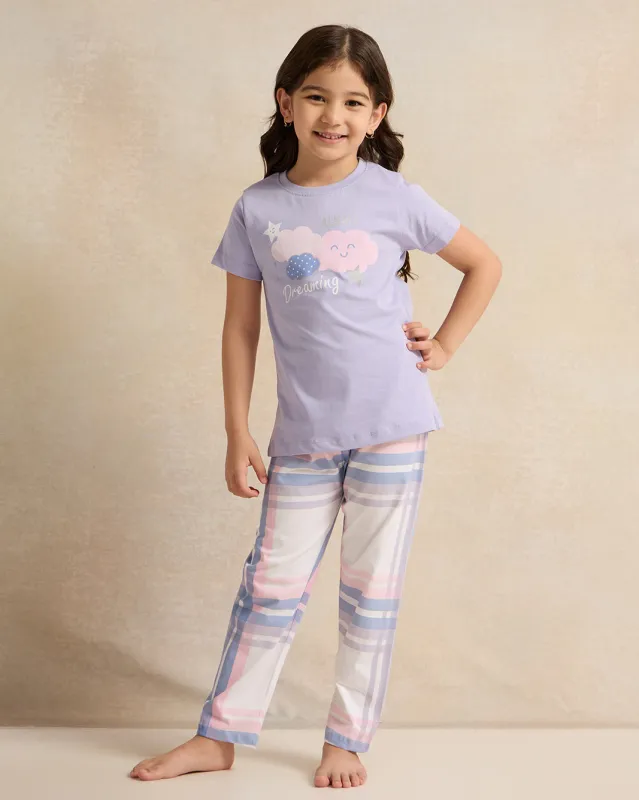 Girls Lilac Printed Pyjama Set (2 Piece) sold by Redtag