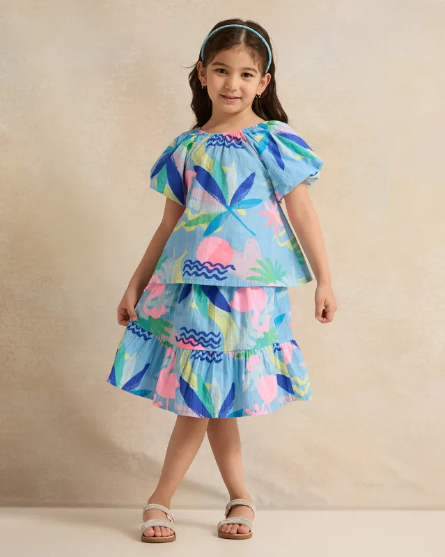 Girls Blue Allover Print Blousse And Skirt Set (2 Piece) sold by Redtag