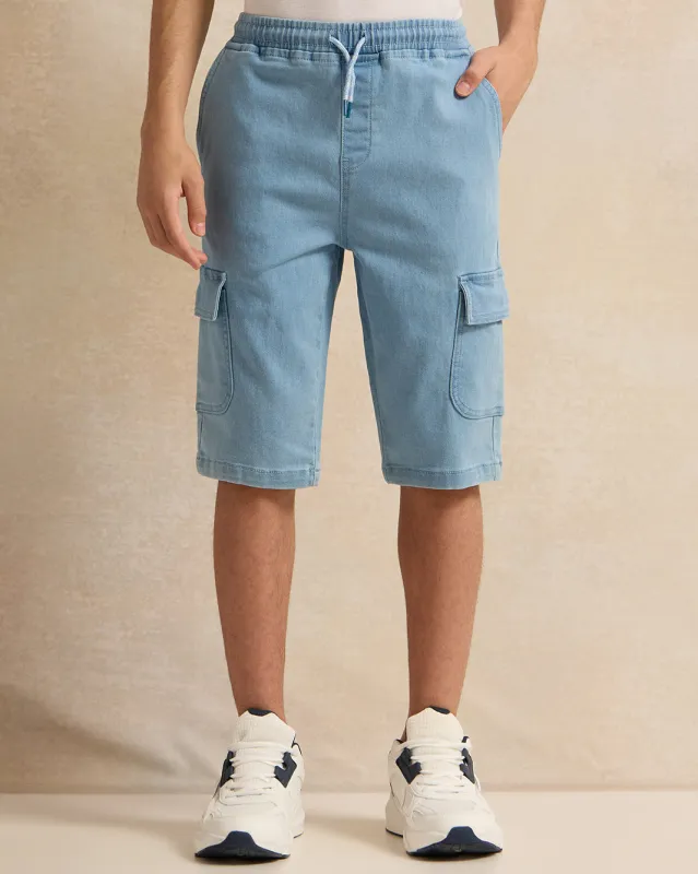 Senior Boys Blue Cargo Denim Shorts sold by Redtag