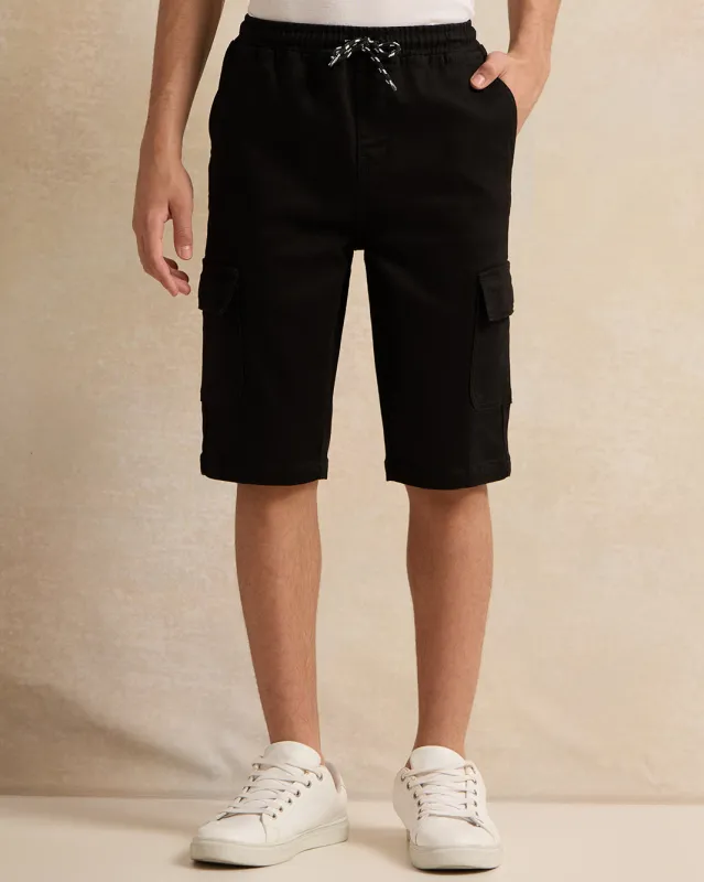Senior Boys Black Cargo Denim Shorts sold by Redtag