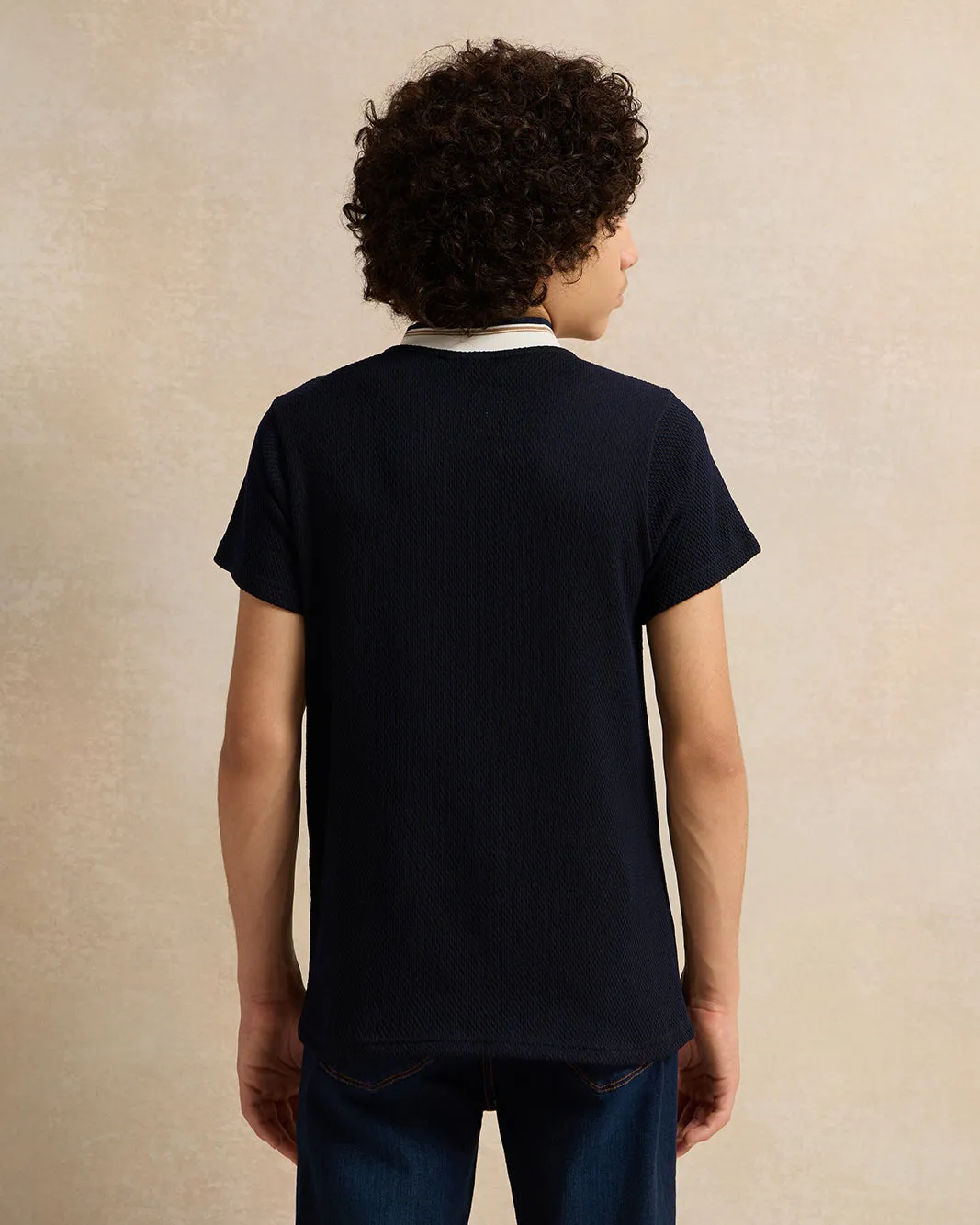 Senior Boys Navy Mandarin Collar Polo Shirt sold by Redtag product image thumbnail 3