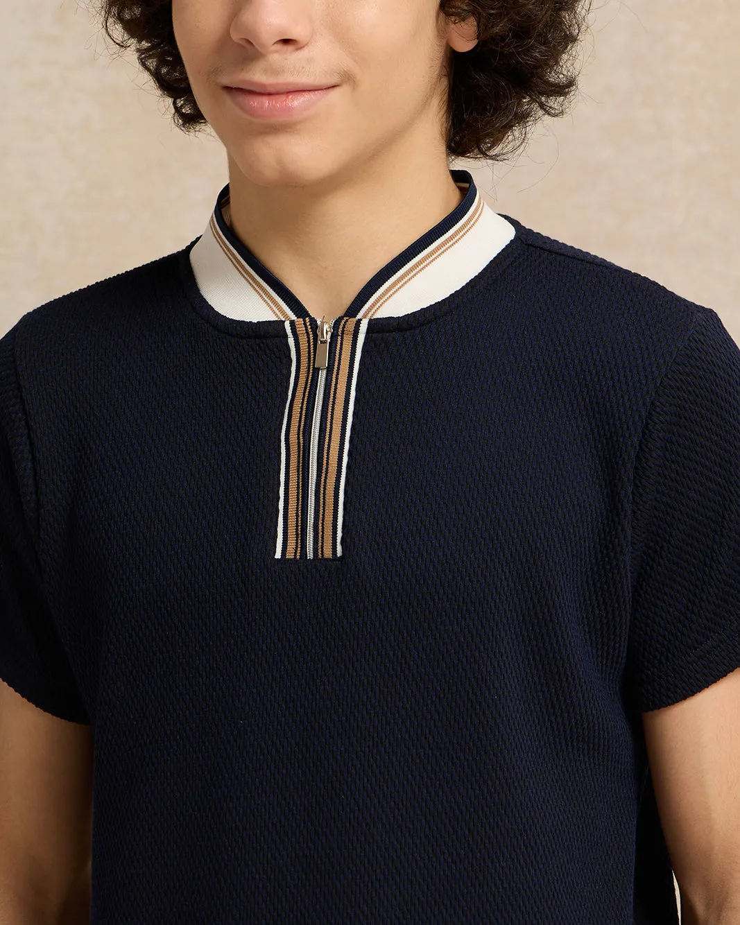 Senior Boys Navy Mandarin Collar Polo Shirt sold by Redtag product image thumbnail 4