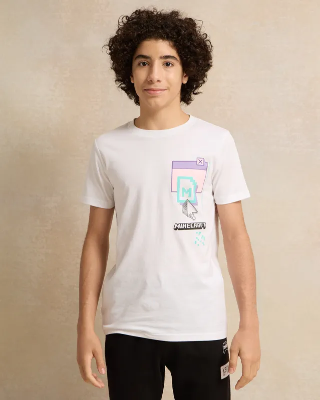 Senior Boys White Digital Minecraft T-Shirt sold by Redtag