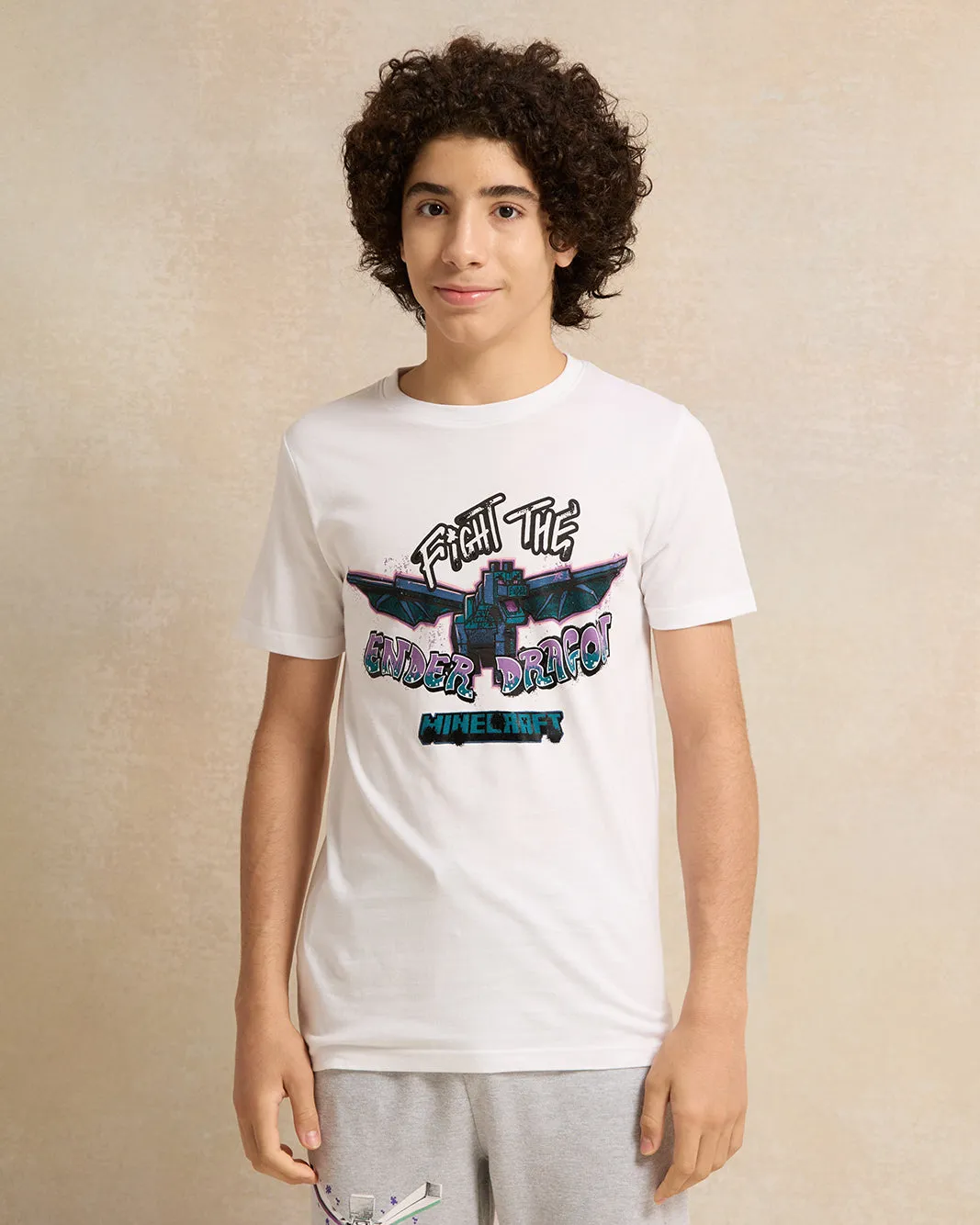 Senior Boys White Flying Dragon Minecraft T-Shirt sold by Redtag