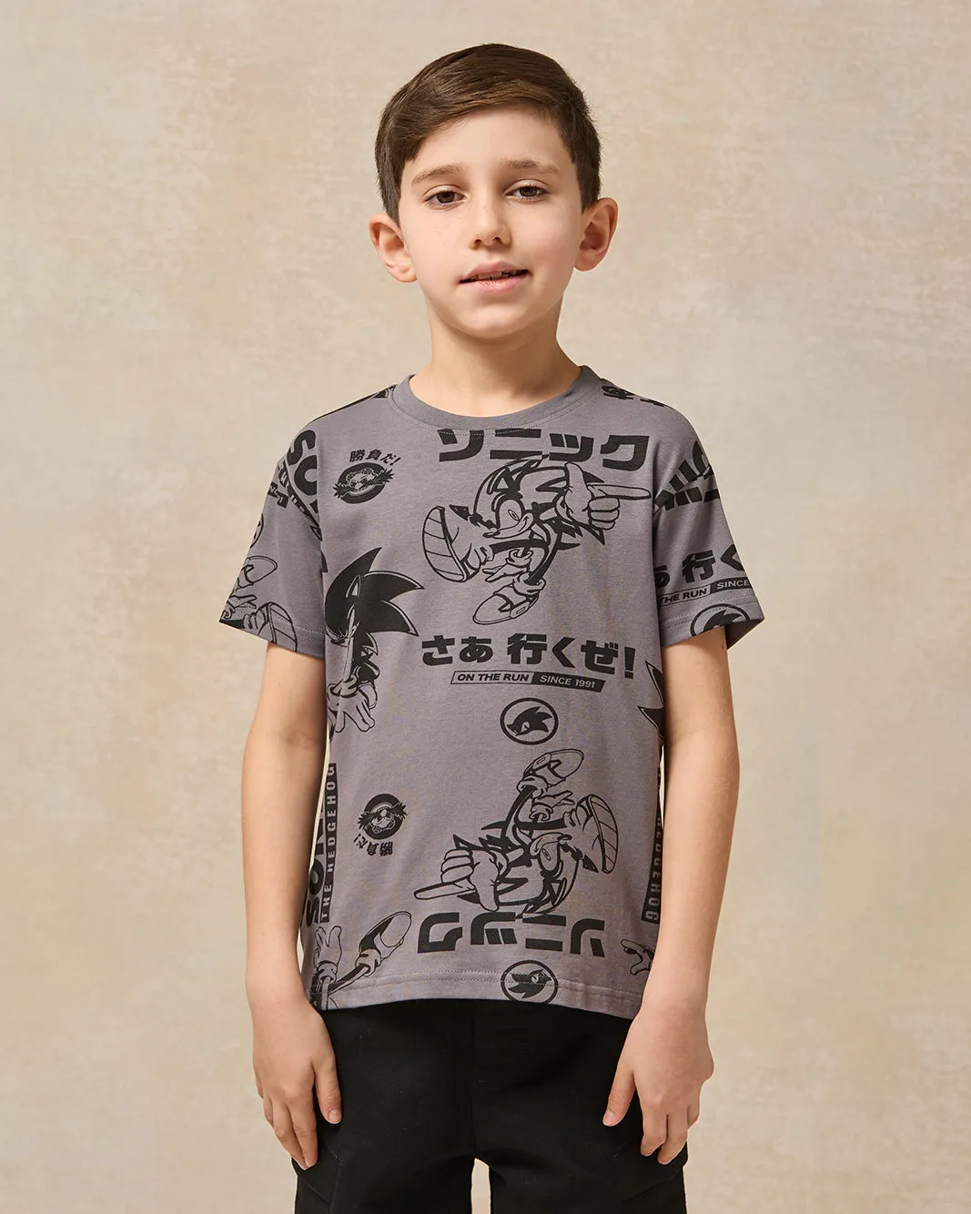 Boys Charcoal Sonic Print T-Shirt sold by Redtag