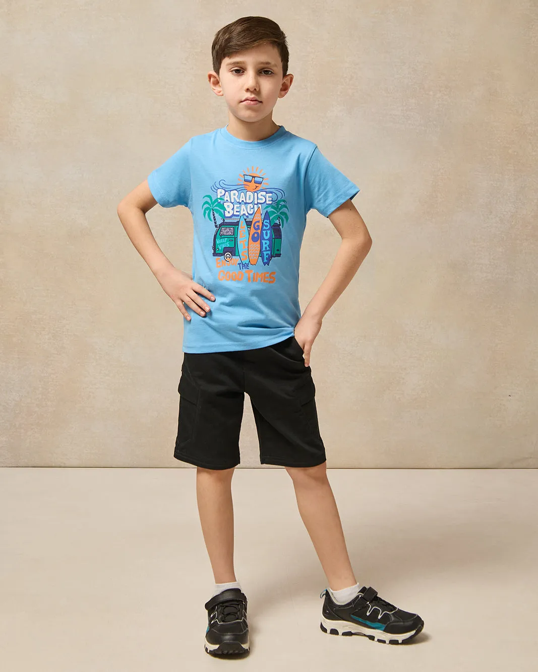 Boys Blue Paradise Beach Short Sleeve T-Shirt sold by Redtag product image thumbnail 2