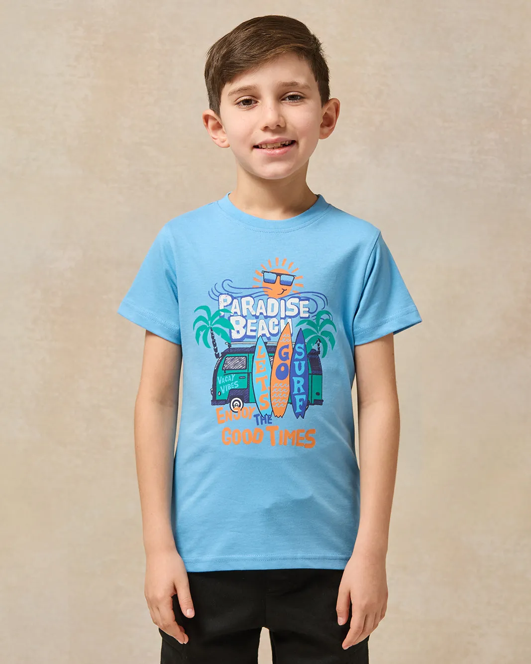 Boys Blue Paradise Beach Short Sleeve T-Shirt sold by Redtag