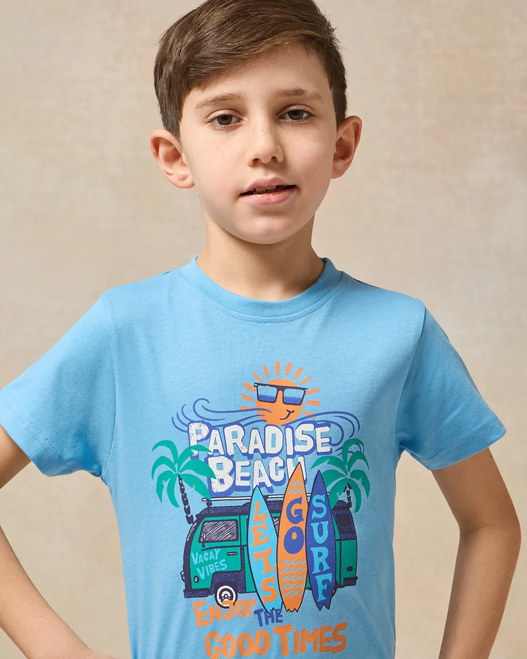 Boys Blue Paradise Beach Short Sleeve T-Shirt sold by Redtag product image thumbnail 4