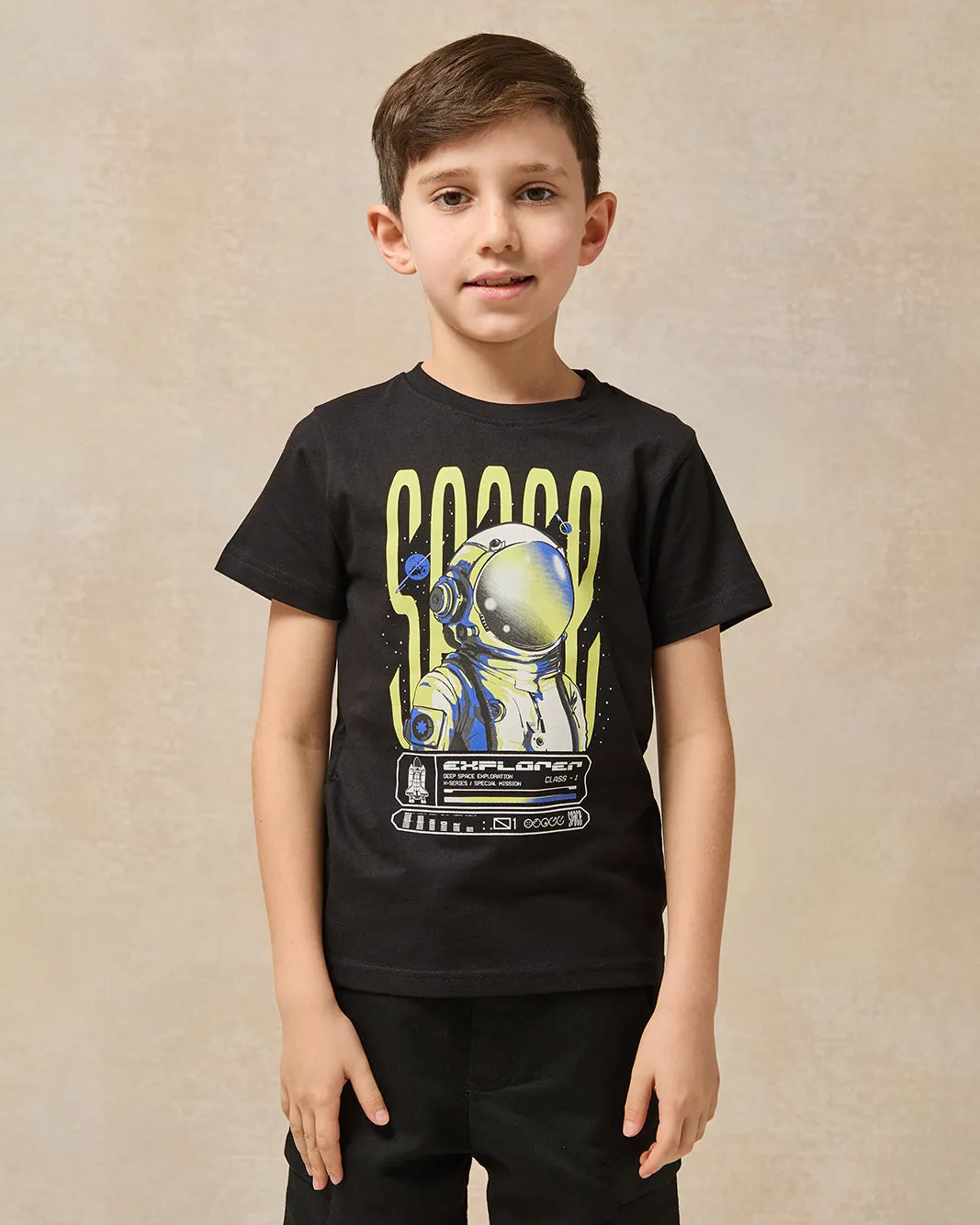 Boys Black Astronaut Graphic Short Sleeve T-Shirt sold by Redtag