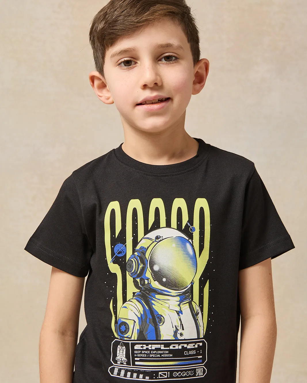 Boys Black Astronaut Graphic Short Sleeve T-Shirt sold by Redtag product image thumbnail 4