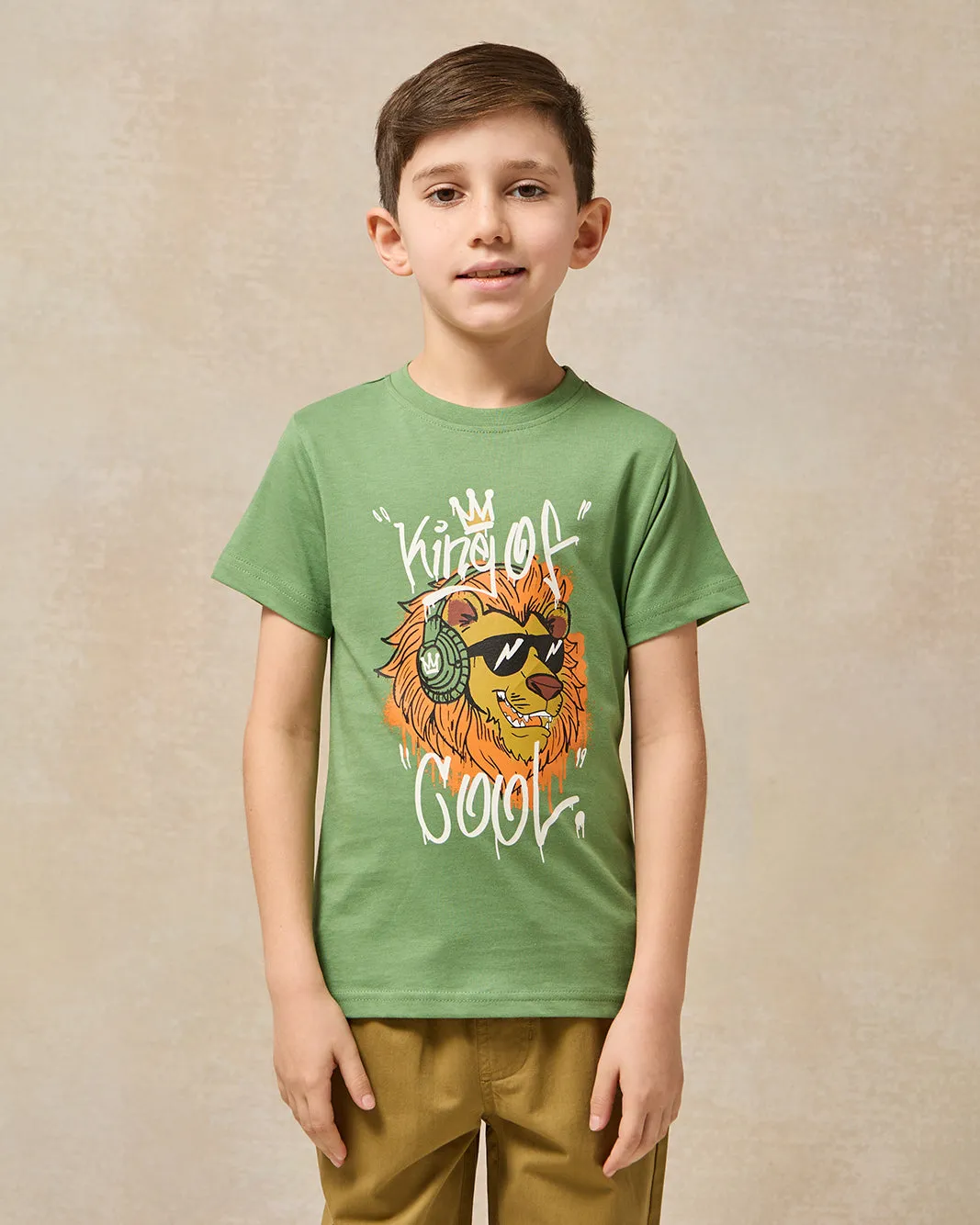 Boys Olive Printed Short Sleeve T-Shirt sold by Redtag
