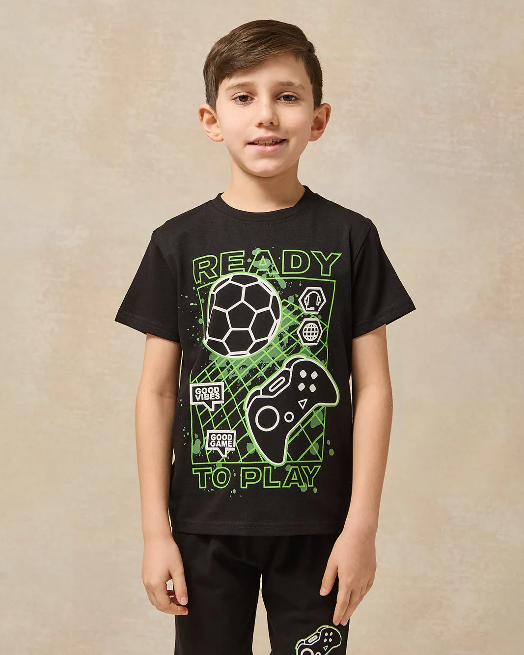 Boys Black Printed Pyjama Set (2 Piece) sold by Redtag product image thumbnail 2