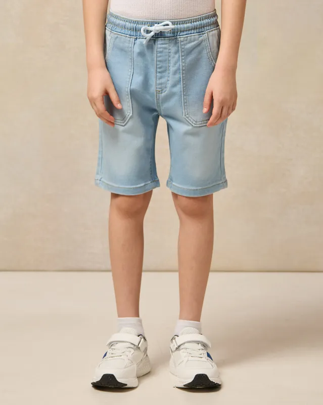Boys Blue  Front Pocket Knitted Denim Pull-on Shorts sold by Redtag