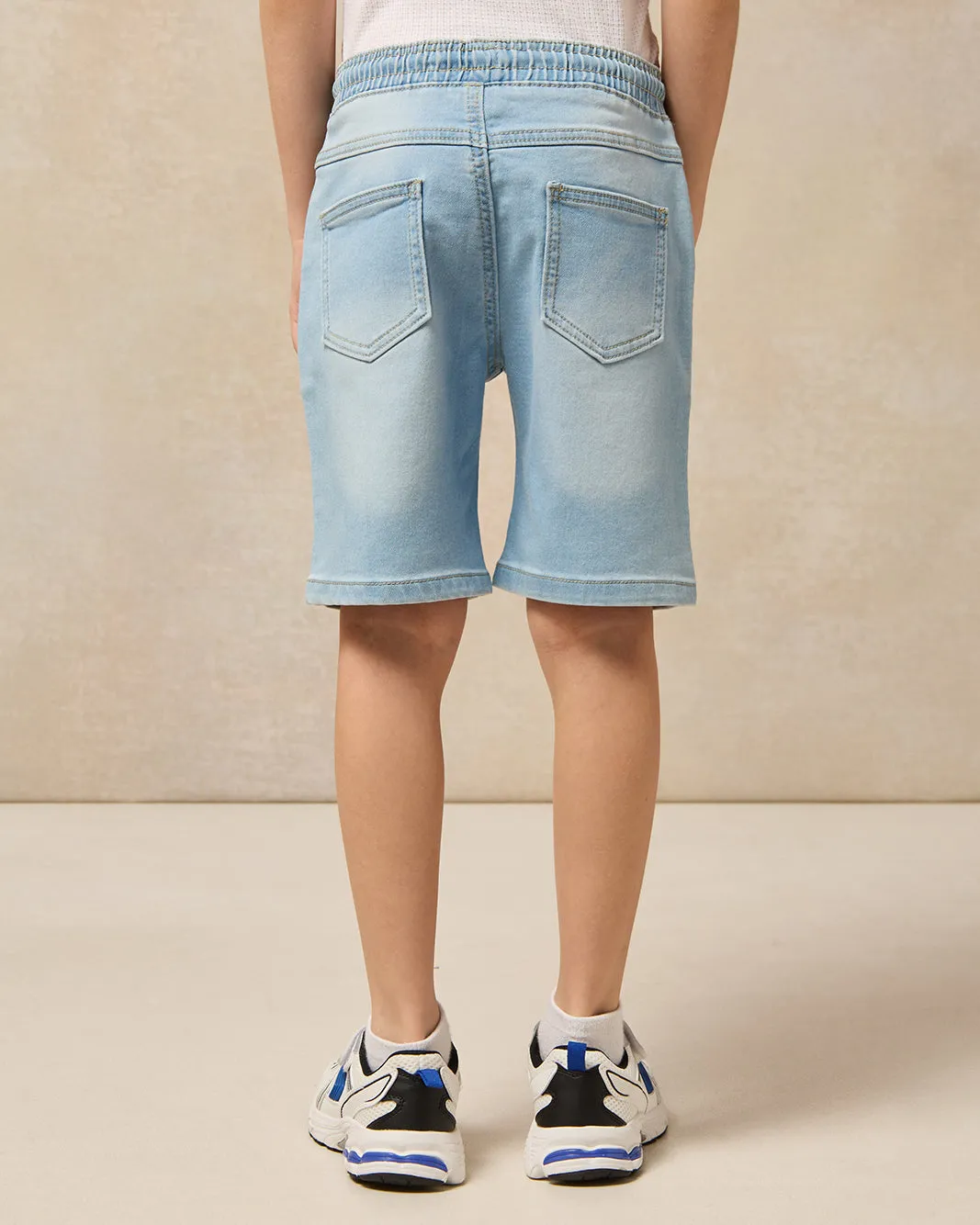 Boys Blue Front Pocket Knitted Denim Pull-on Shorts sold by Redtag product image thumbnail 3