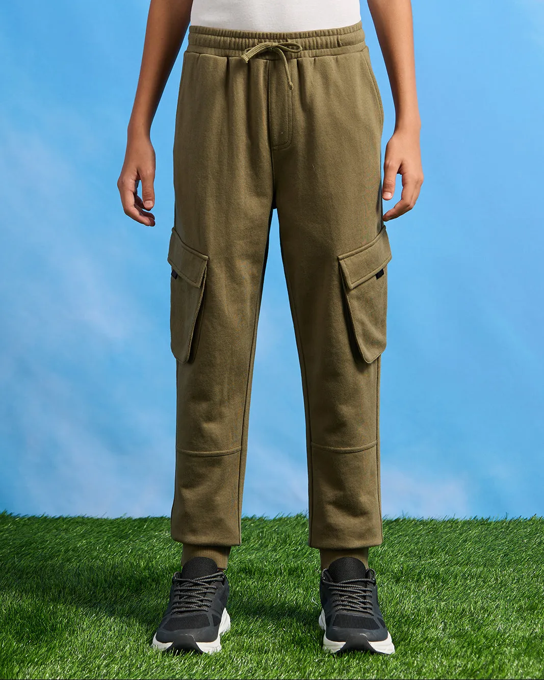 Senior Boys Olive Pocket Cargo Active Pants sold by Redtag