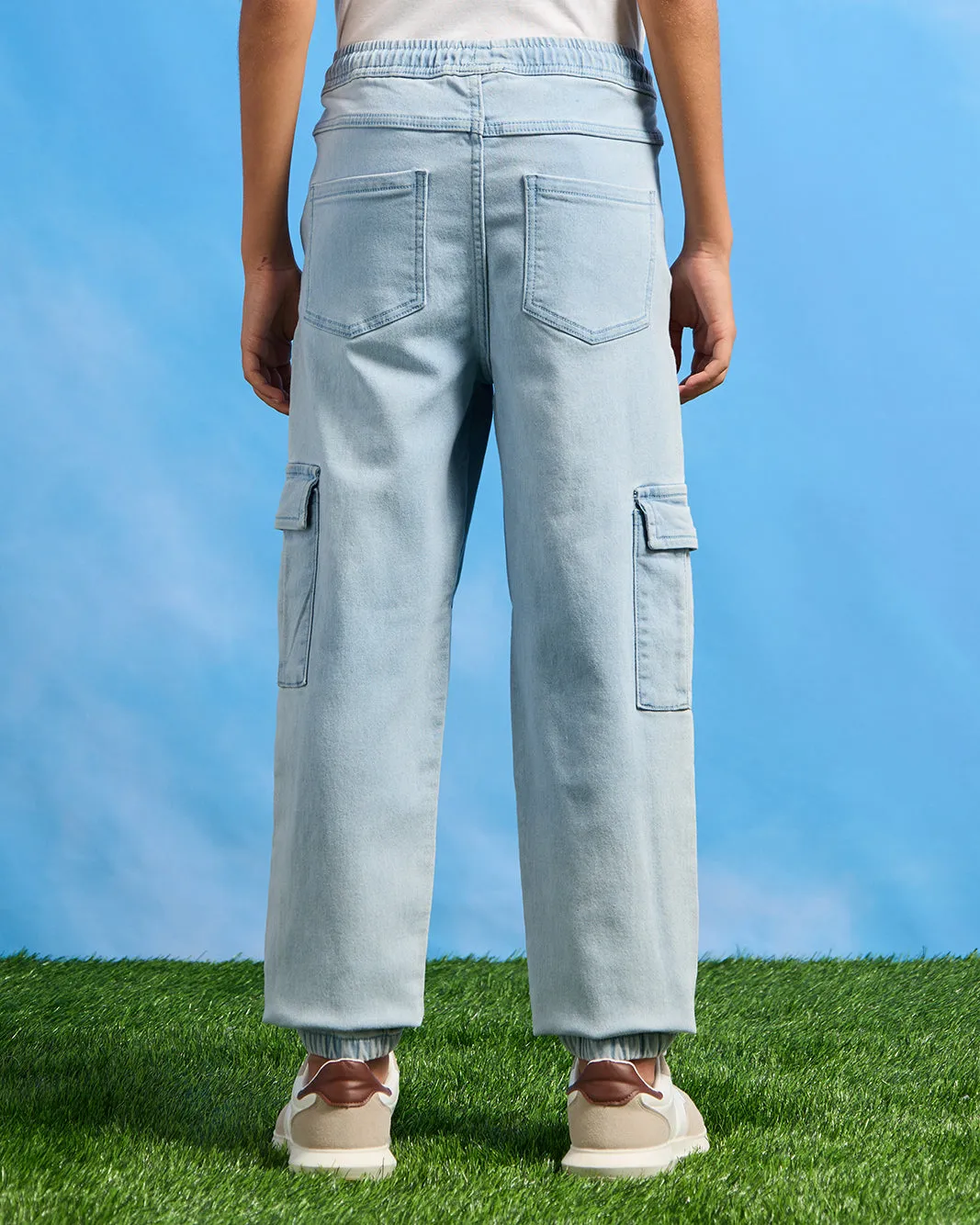 Senior Boys Blue Pull On Cargo Joggers sold by Redtag product image thumbnail 3