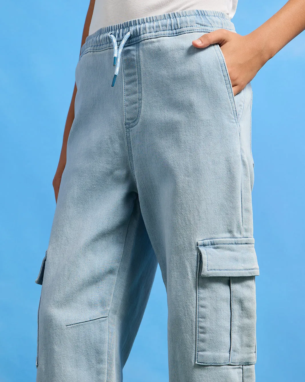 Senior Boys Blue Pull On Cargo Joggers sold by Redtag product image thumbnail 4