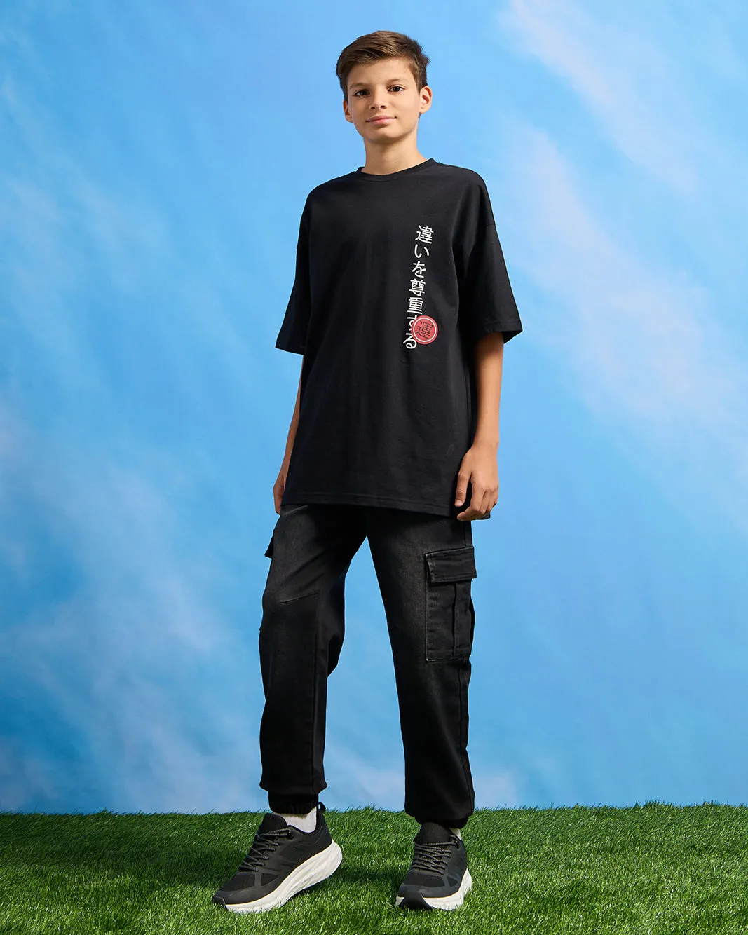 Senior Boys Black Pull On Cargo Joggers sold by Redtag product image thumbnail 2