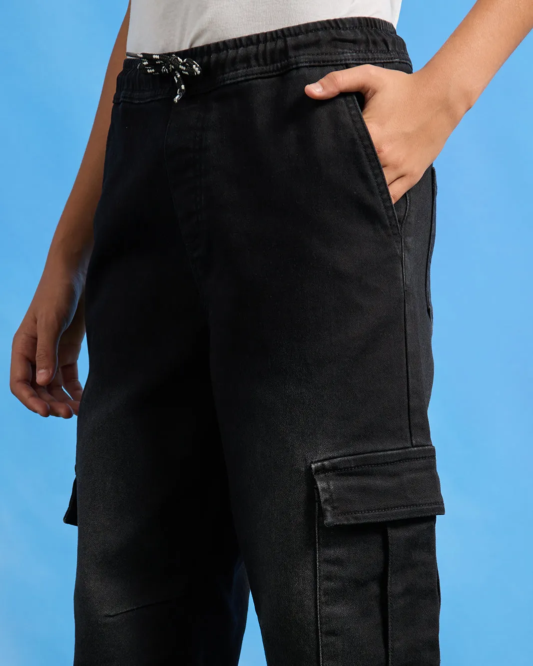 Senior Boys Black Pull On Cargo Joggers sold by Redtag product image thumbnail 4