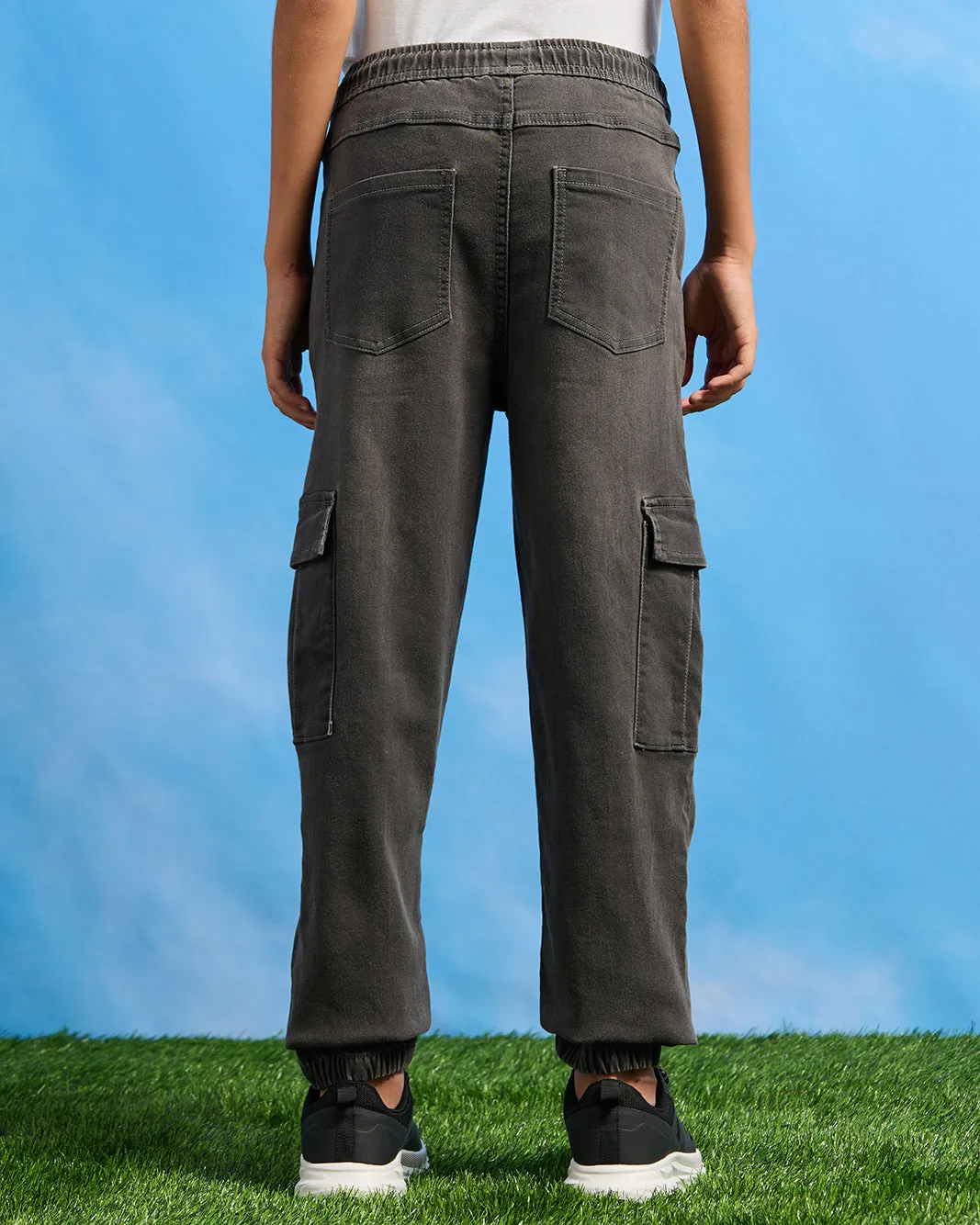 Senior Boys Grey Pull On Cargo Joggers sold by Redtag product image thumbnail 3