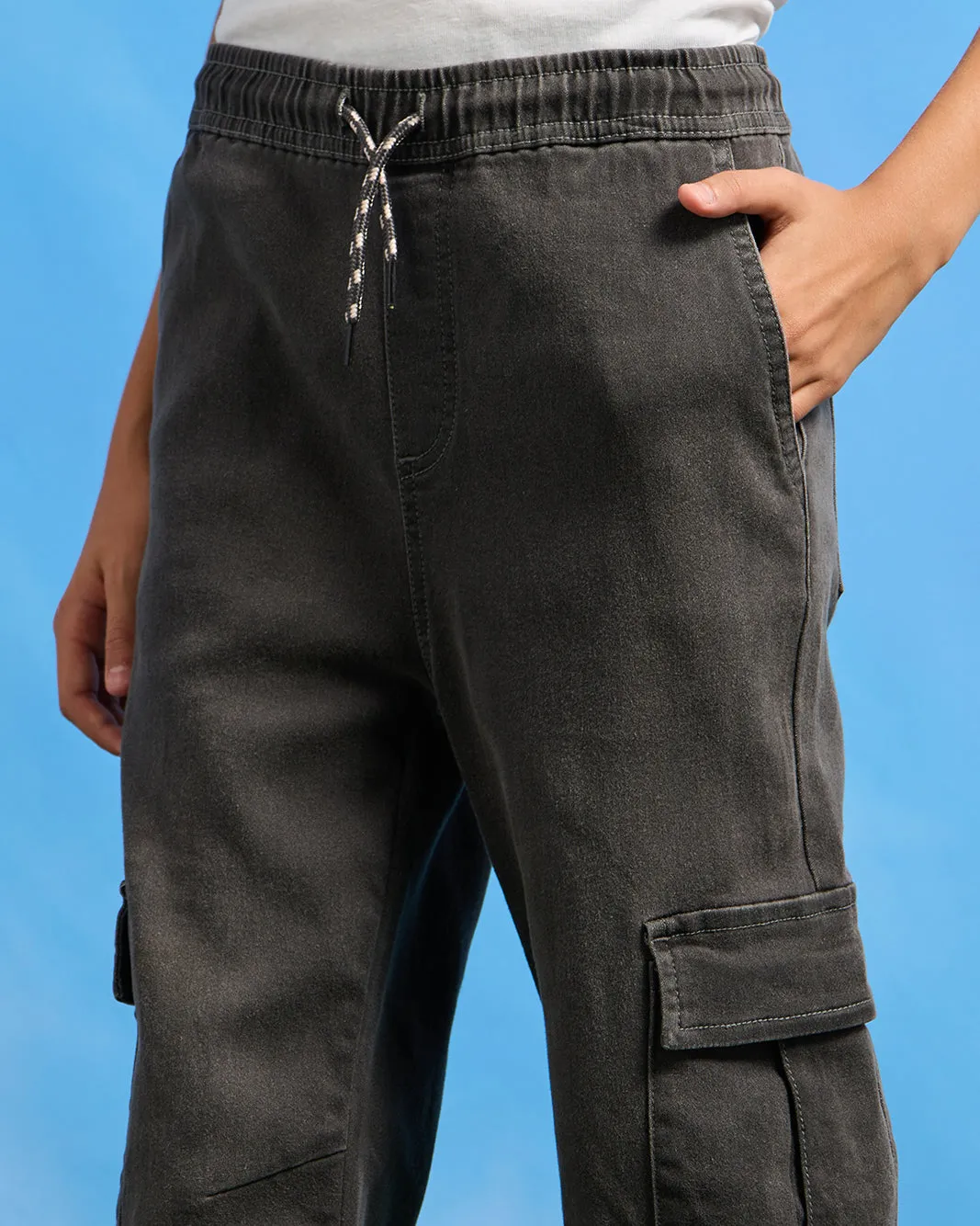 Senior Boys Grey Pull On Cargo Joggers sold by Redtag product image thumbnail 4