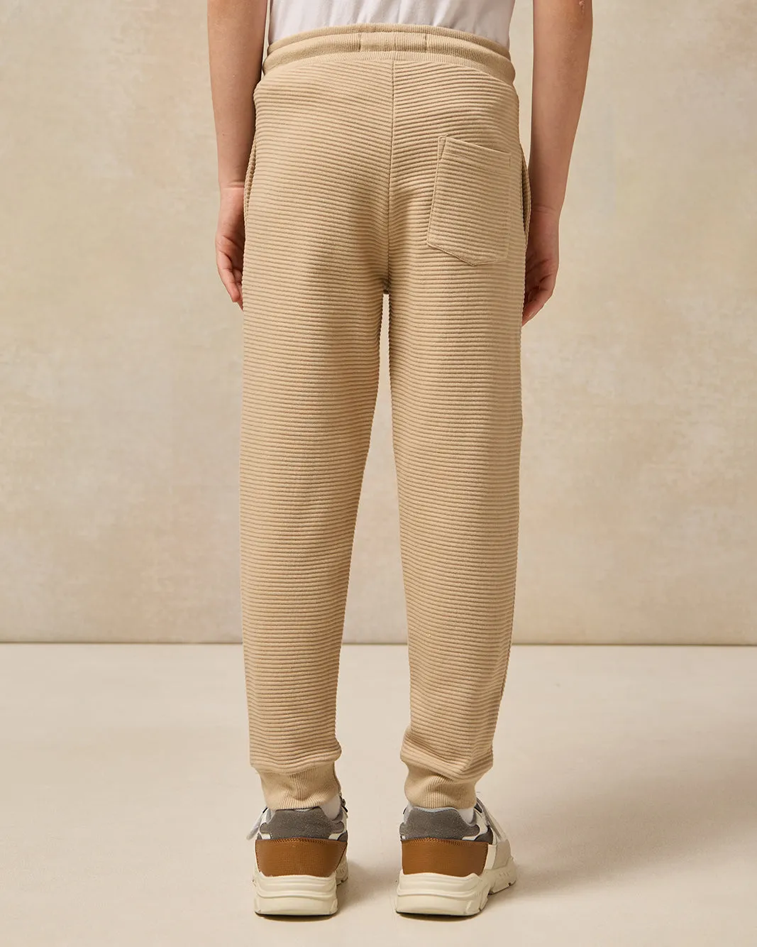 Boys Beige Ribbed Ottoman Track Pants sold by Redtag product image thumbnail 3