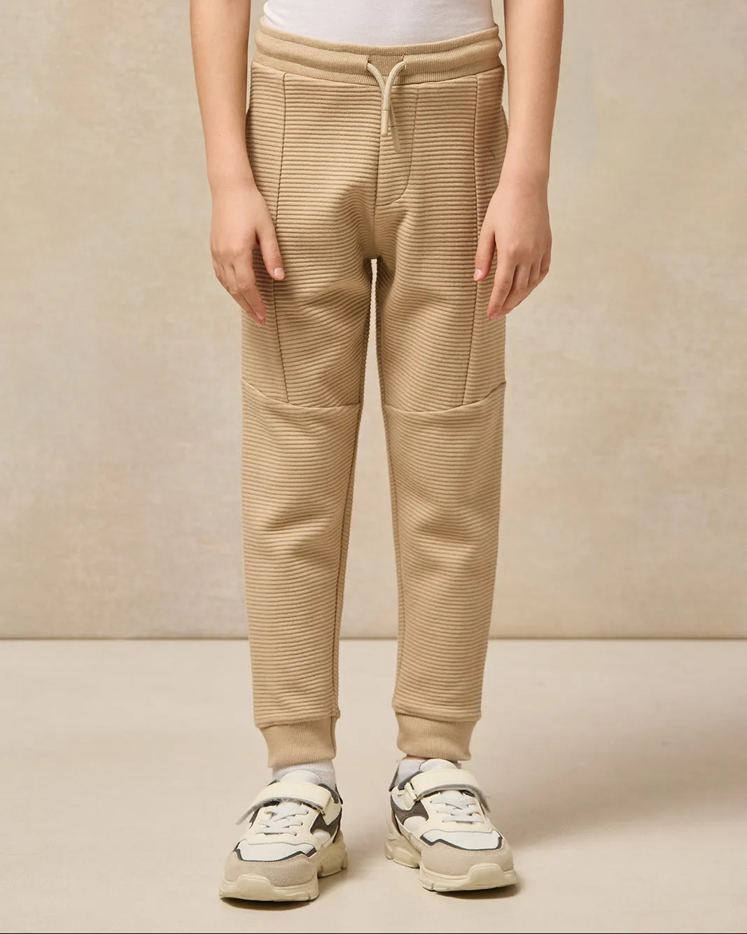 Boys Beige Ribbed Ottoman Track Pants sold by Redtag