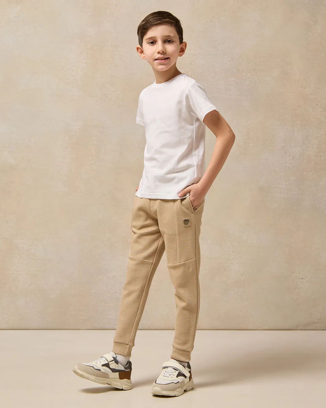 Boys Beige Ribbed Ottoman Track Pants sold by Redtag product image thumbnail 2