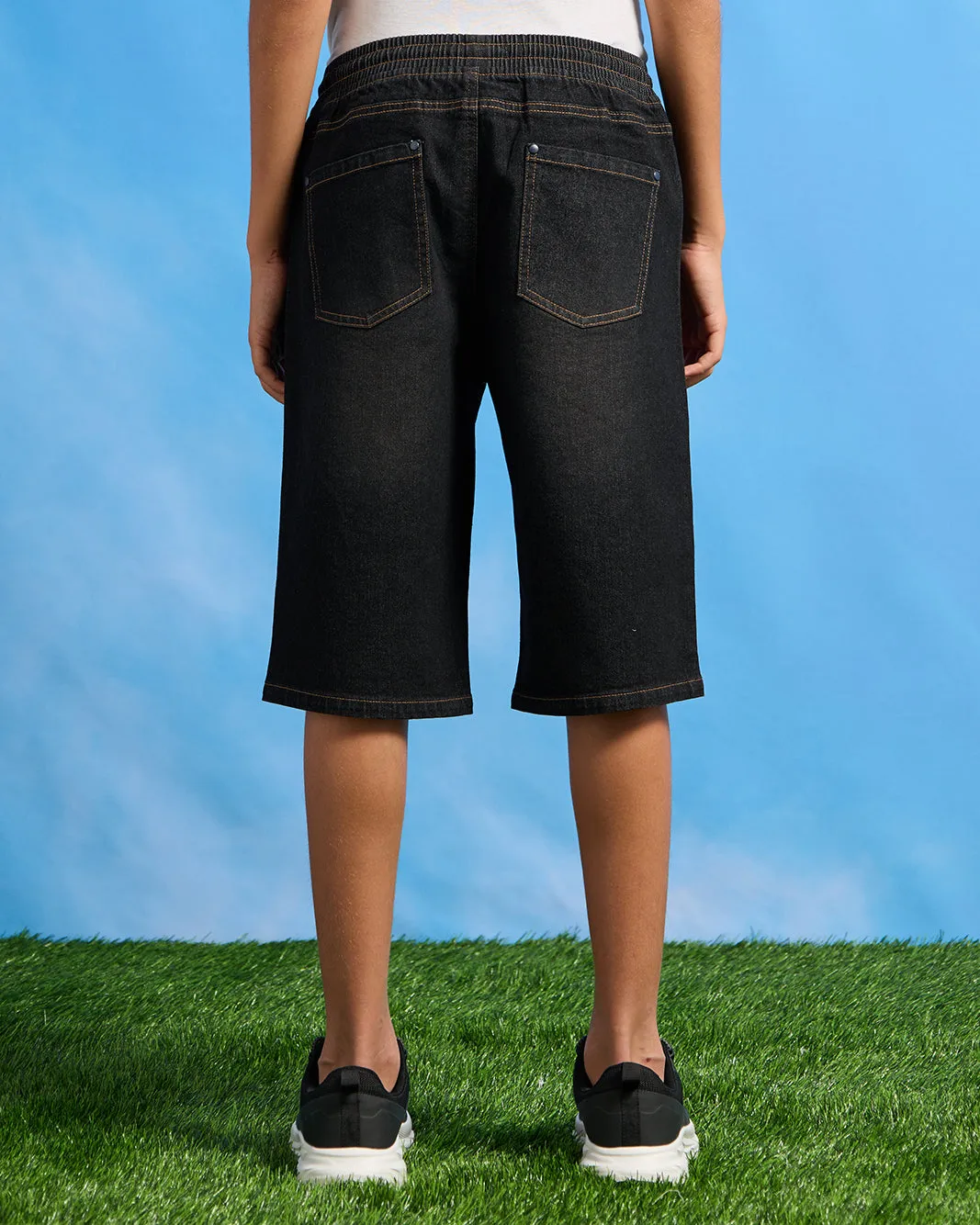 Senior Boys Black Pull-on Denim Shorts sold by Redtag product image thumbnail 3