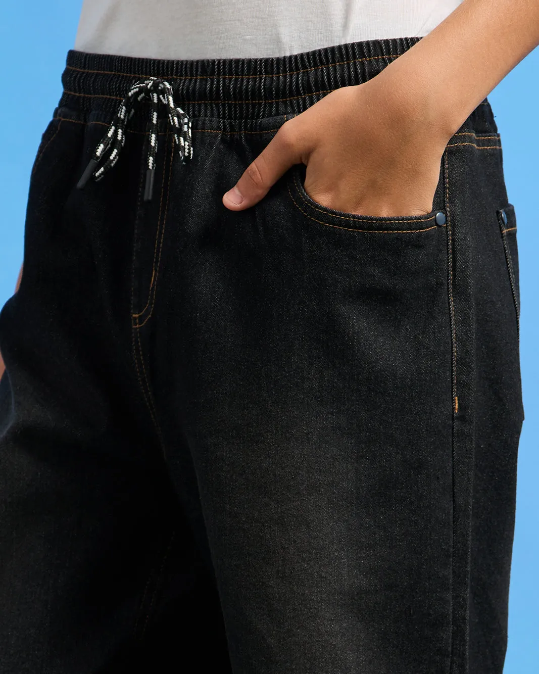 Senior Boys Black Pull-on Denim Shorts sold by Redtag product image thumbnail 4