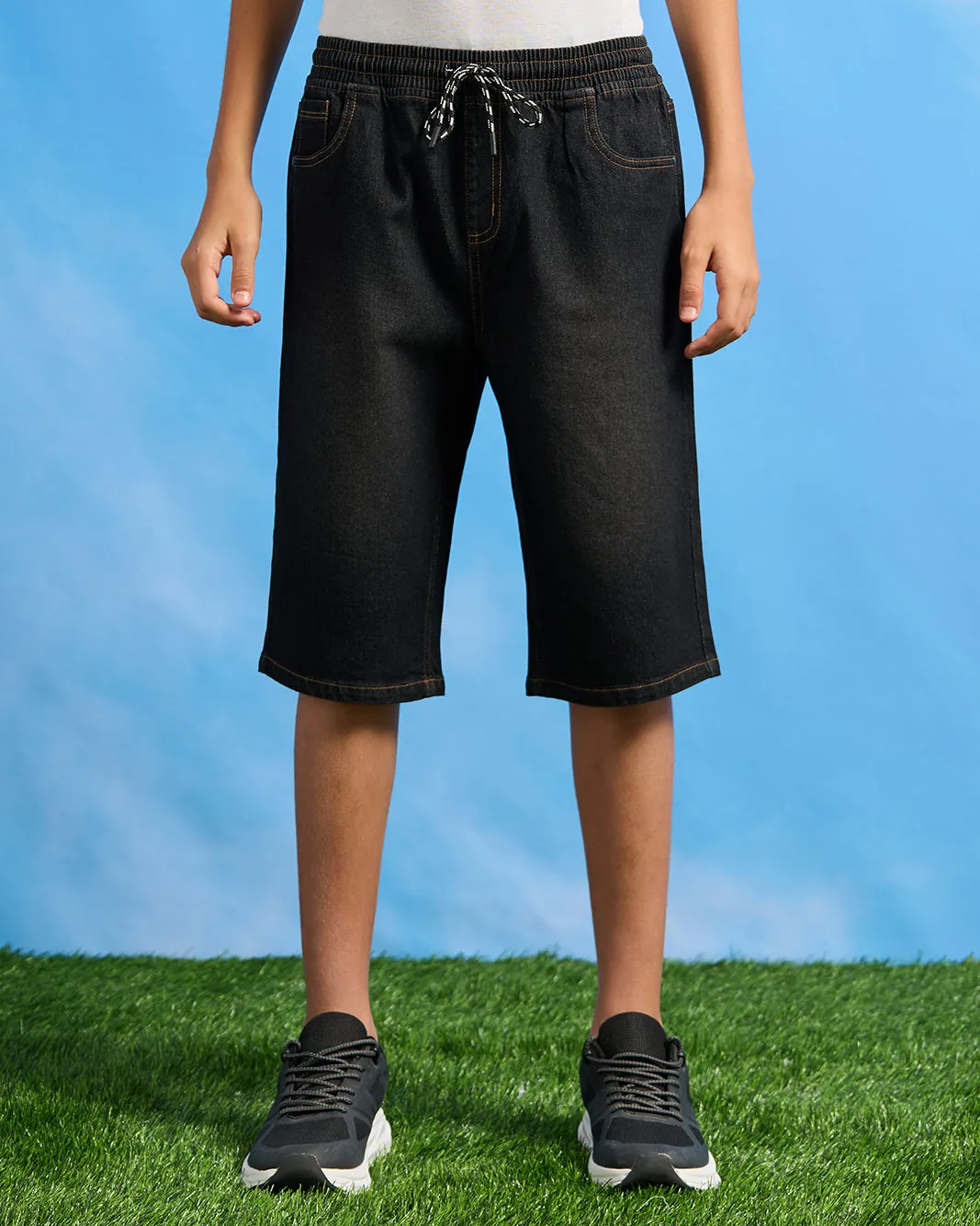 Senior Boys Black Pull-on Denim Shorts sold by Redtag