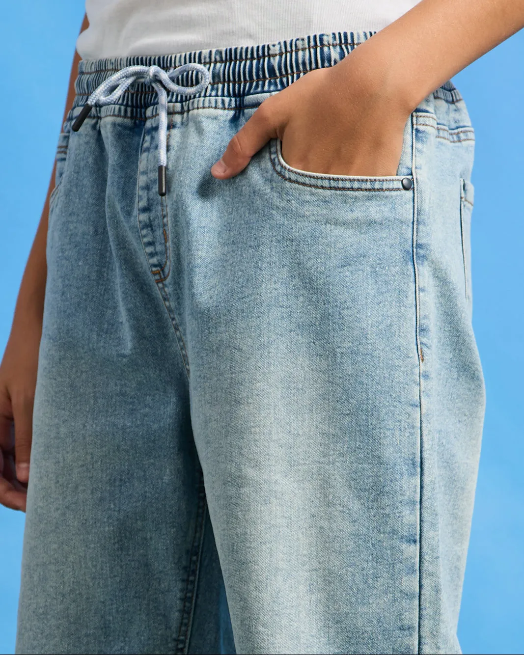 Senior Boys Blue Light Wash Pull-on Denim Shorts sold by Redtag product image thumbnail 4