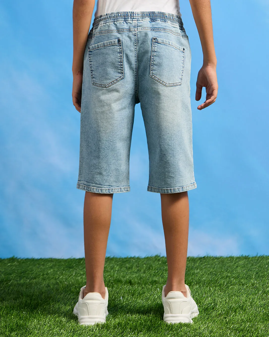 Senior Boys Blue Light Wash Pull-on Denim Shorts sold by Redtag product image thumbnail 3