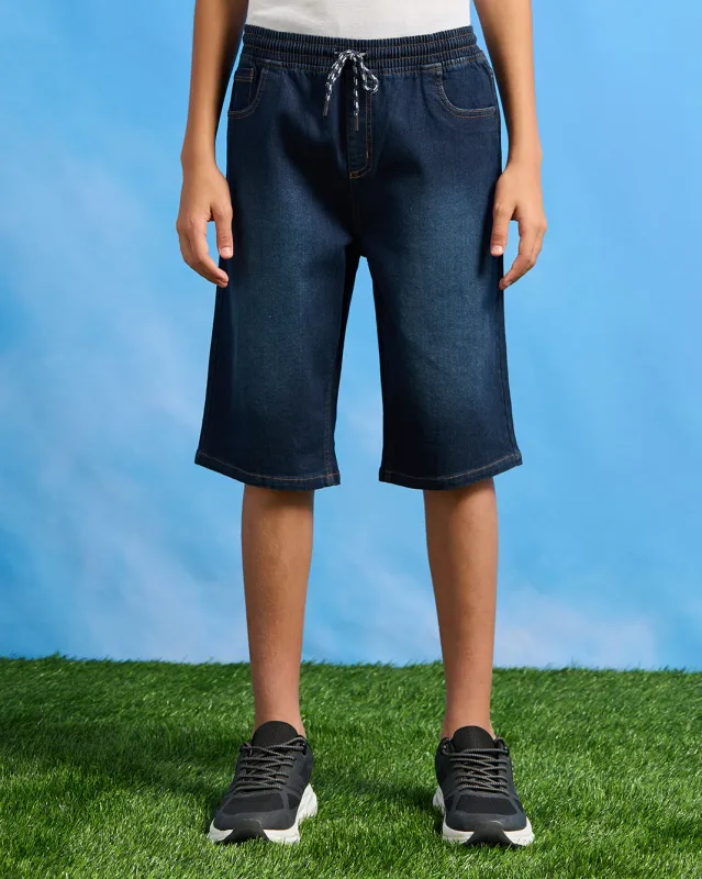 Senior Boys Blue Dark Wash Pull-on Denim Shorts sold by Redtag
