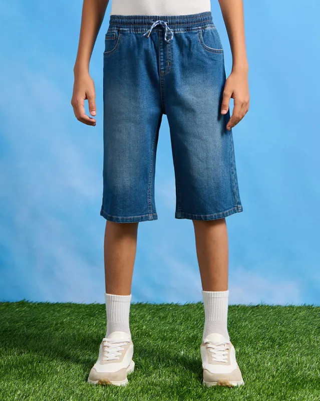 Senior Boys Blue Pull-on Denim Shorts sold by Redtag