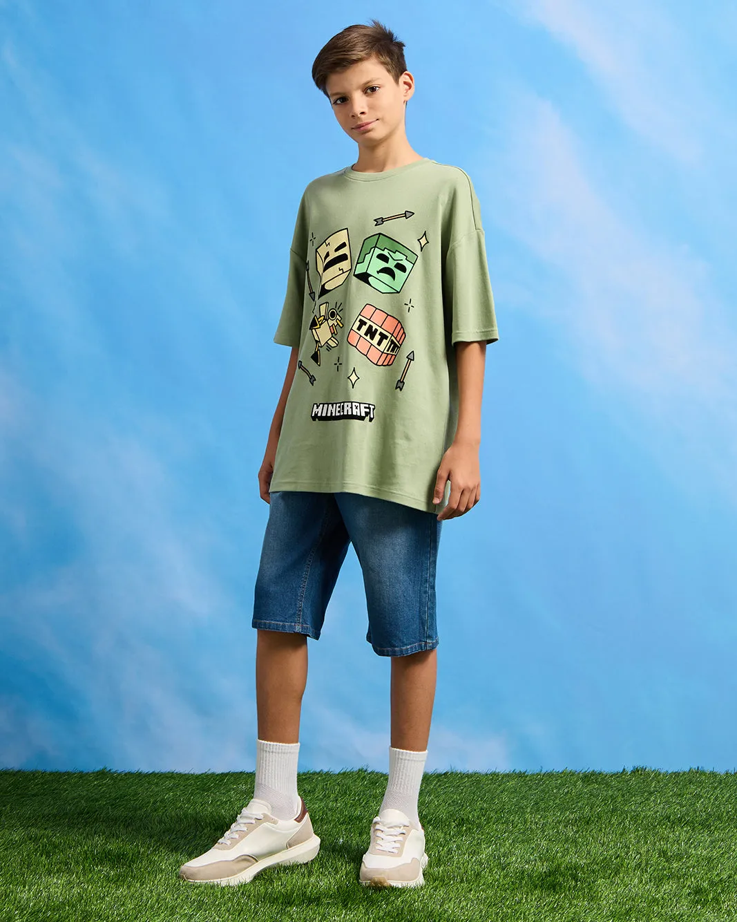Senior Boys Lime Green Oversize Minecraft T-Shirt sold by Redtag product image thumbnail 2