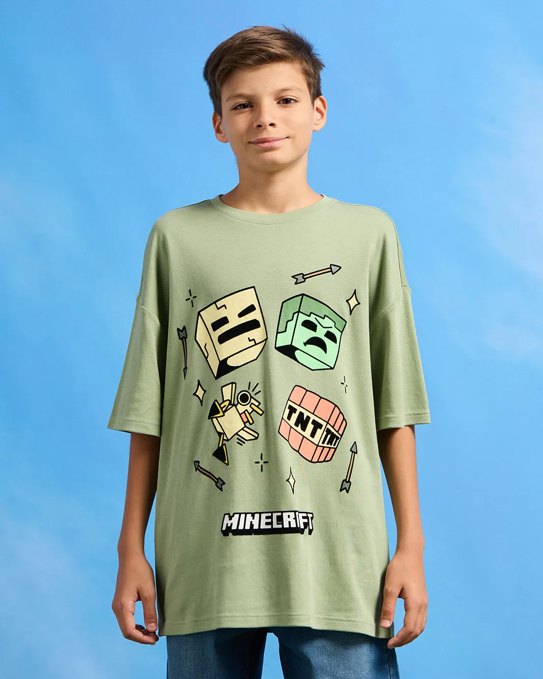 Senior Boys Lime Green Oversize Minecraft T-Shirt sold by Redtag