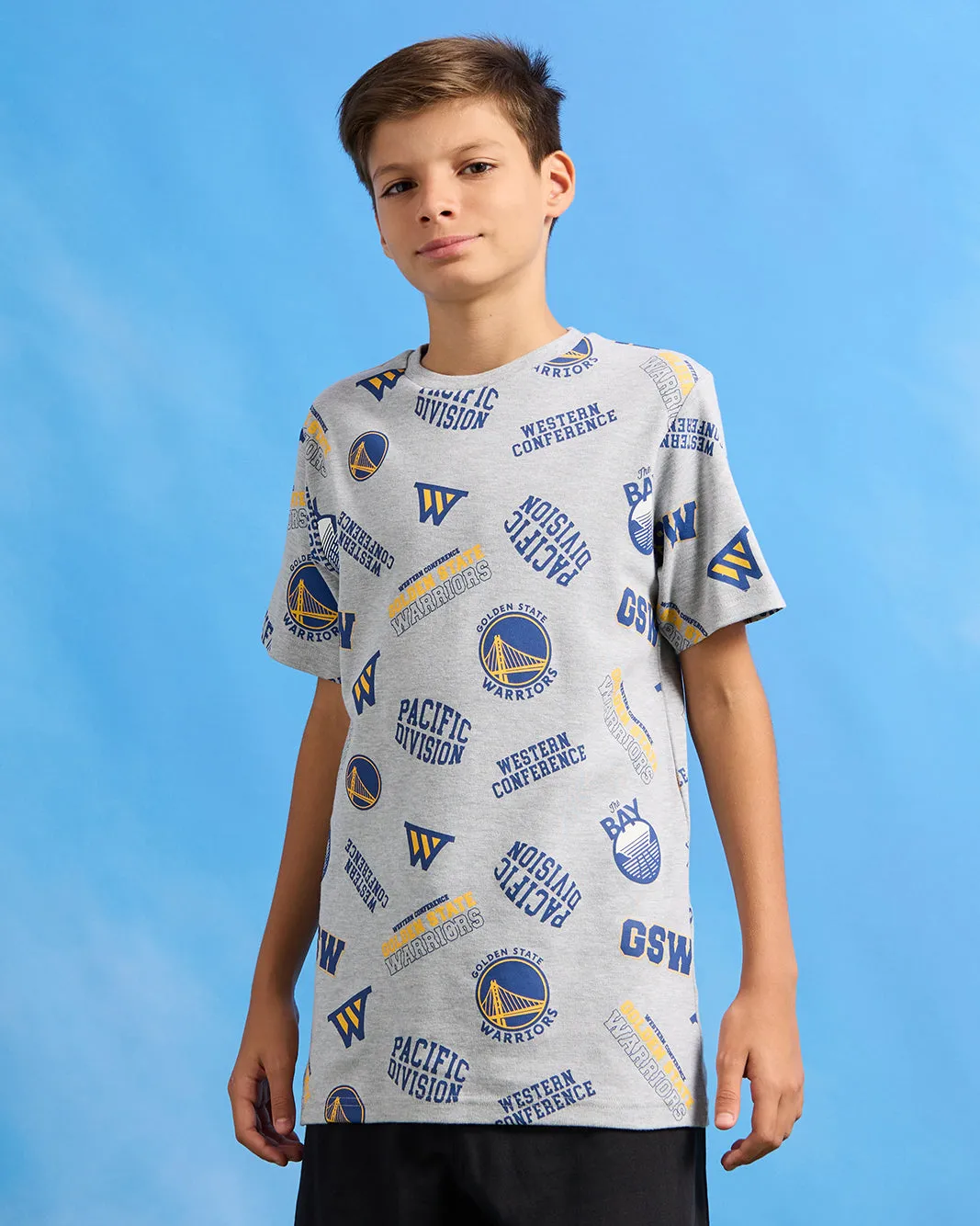 Senior Boys Grey Printed Over Size T-Shirt sold by Redtag