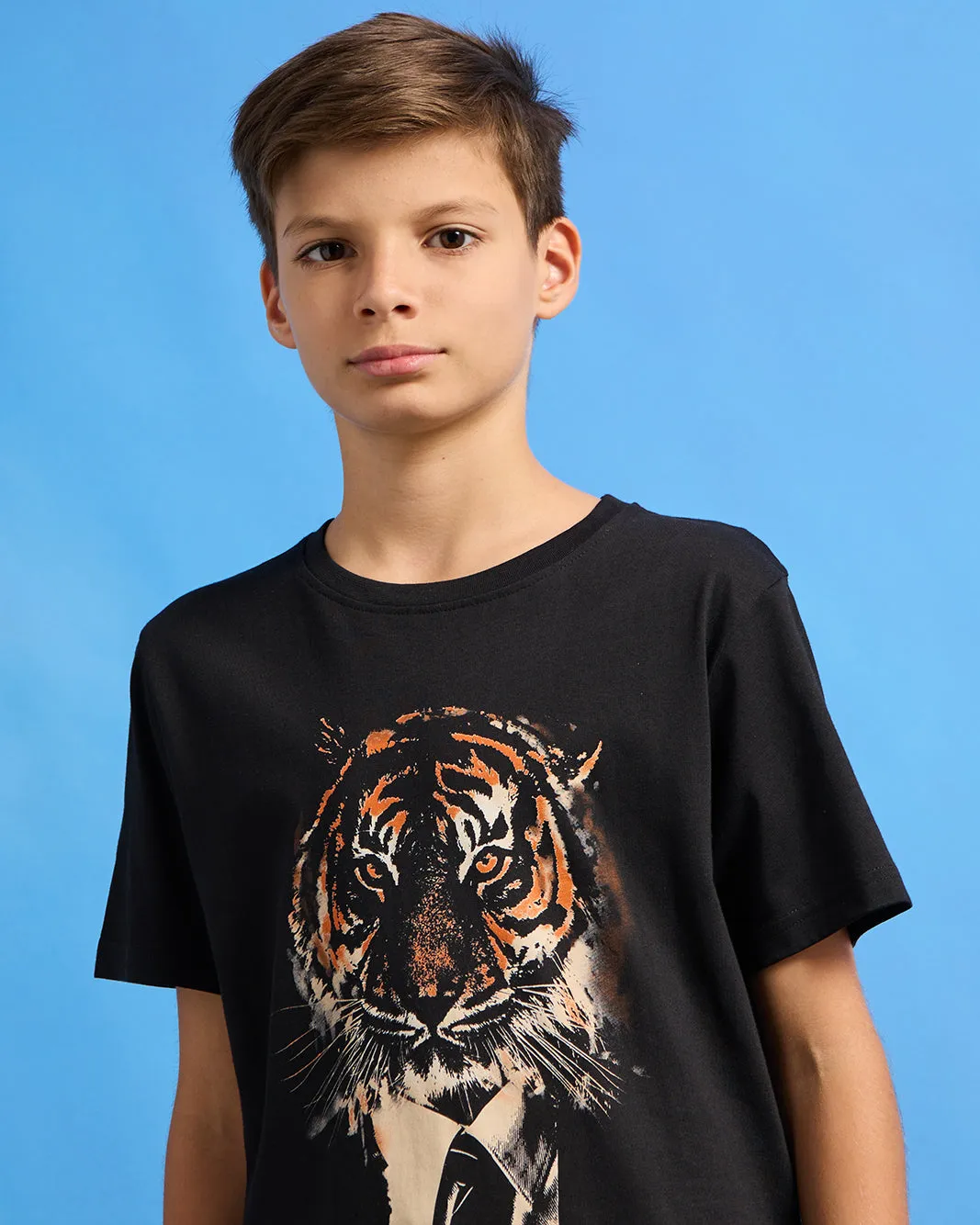 Senior Boys Black Tiger Suit Graphic T-Shirt sold by Redtag product image thumbnail 4