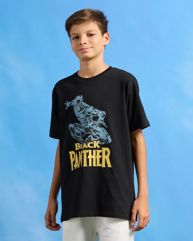 Senior Boys Black Black Panther Print  T-Shirt sold by Redtag