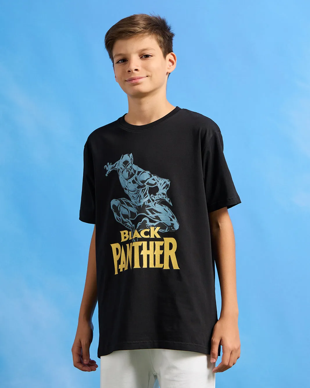 Senior Boys Black Black Panther Print T-Shirt sold by Redtag