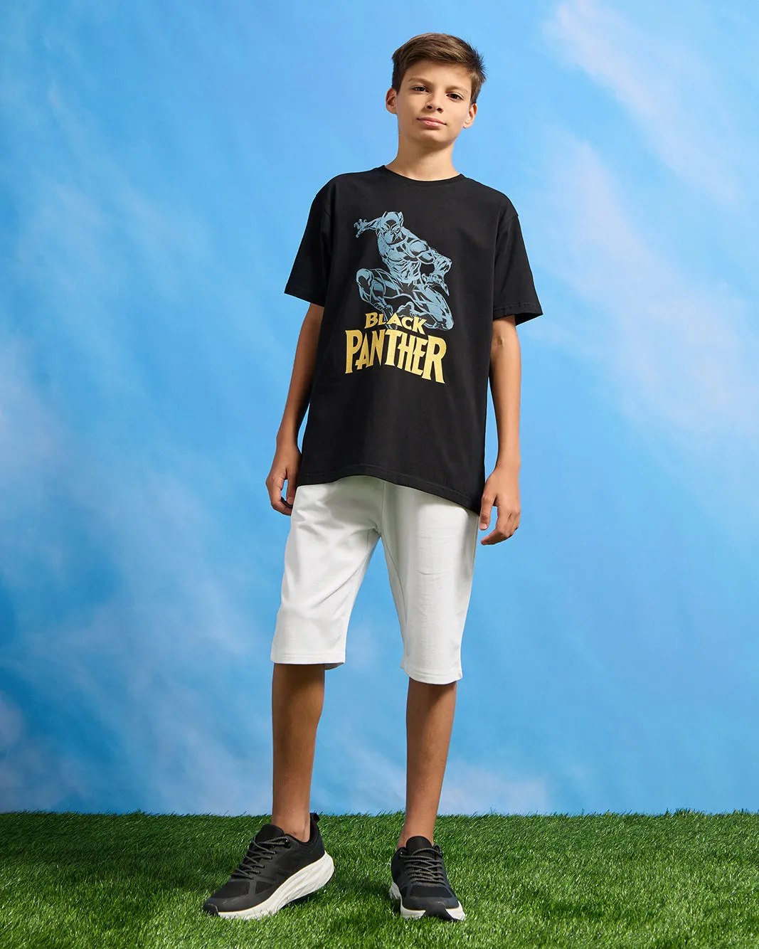 Senior Boys Black Black Panther Print T-Shirt sold by Redtag product image thumbnail 2