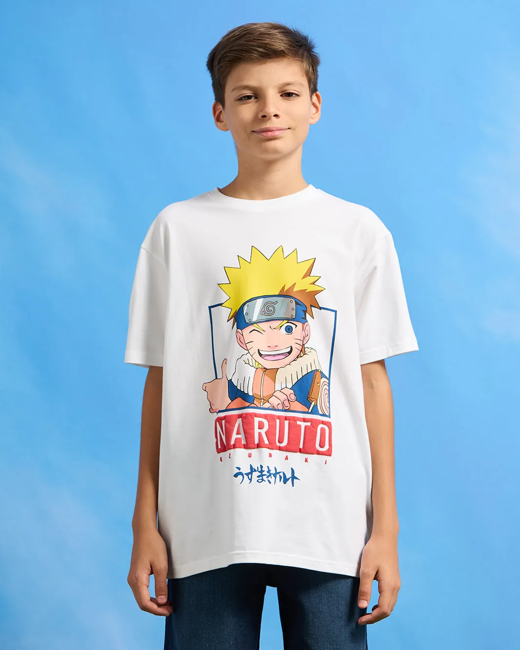 Senior Boys White Naruto Print T-Shirt sold by Redtag