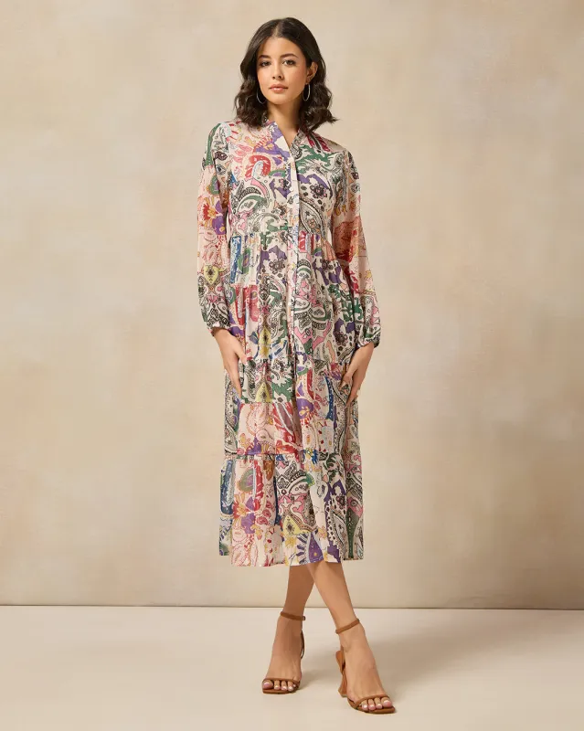 Women Assorted Lurex Printed Tiered Dress sold by Redtag