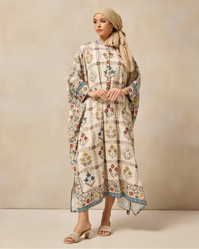 Women Beige Floral Printed Kaftan Dress sold by Redtag