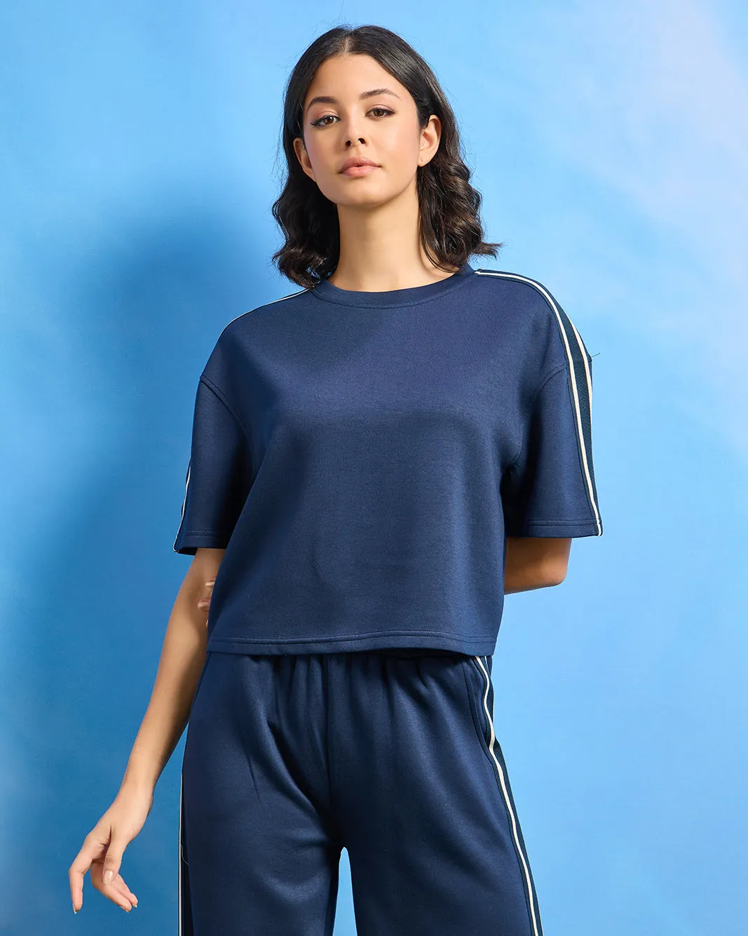 Women Navy Solid Active Sweatshirt sold by Redtag