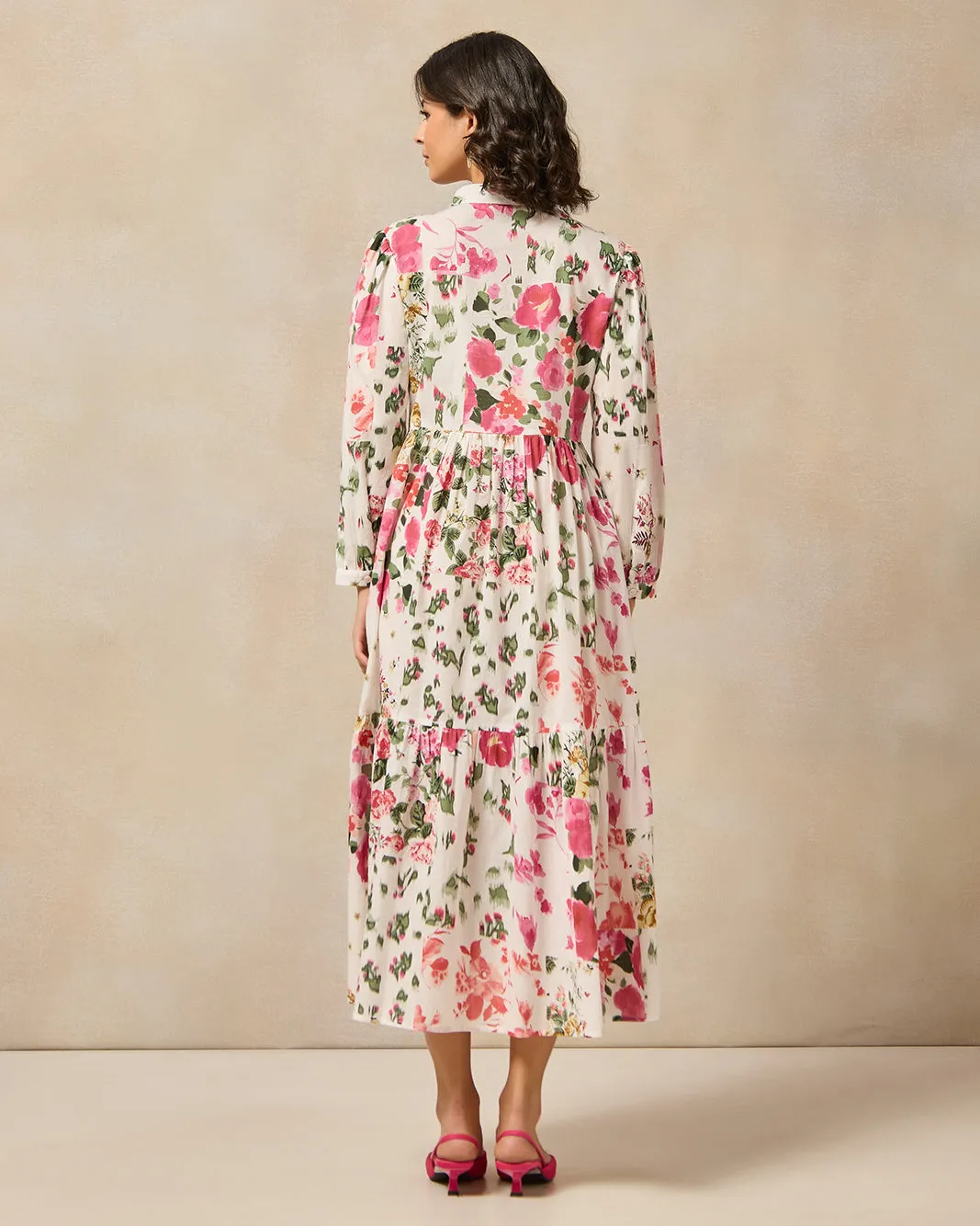 Women Ivory Floral Printed Tiered Dress sold by Redtag product image thumbnail 3