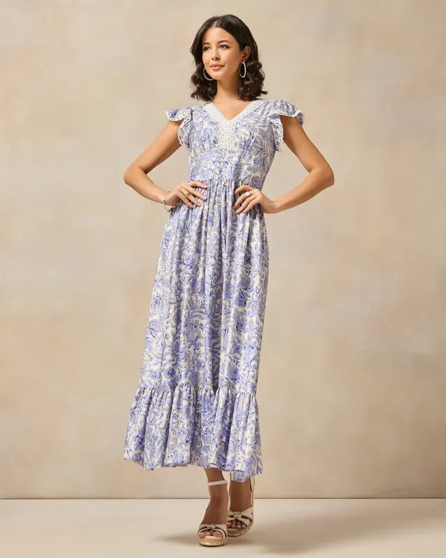 Women Blue And White Floral Printed Dress sold by Redtag