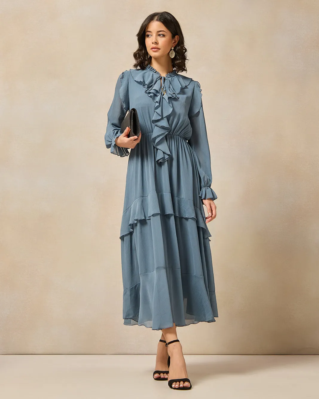 Women Blue Ruffle Embellished Dress sold by Redtag product image thumbnail 4